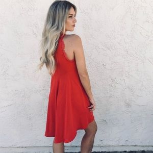 NWT H&M Romantic Red high-low Dress with lace detail